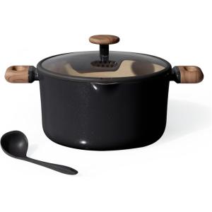 CAROTE Stock Pot with Lid, 7Quart Ceramic Soup Pot Non Toxic, Nonstick Cooking Pot for Pasta, Induction Ready, Even Heating, Dishwasher Safe, Black(Black)