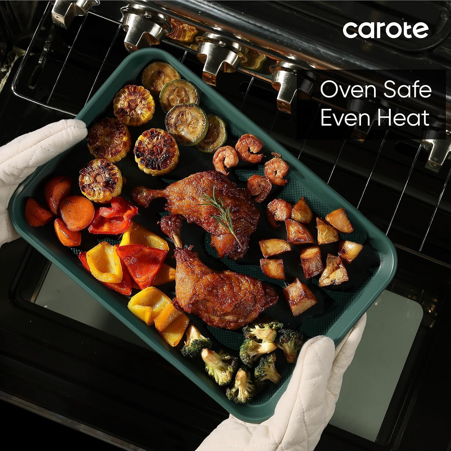 image:imageCAROTE 3Piece Baking Sheet Nonstick Cookie Sheets Olive GreenDeep Olive Green
