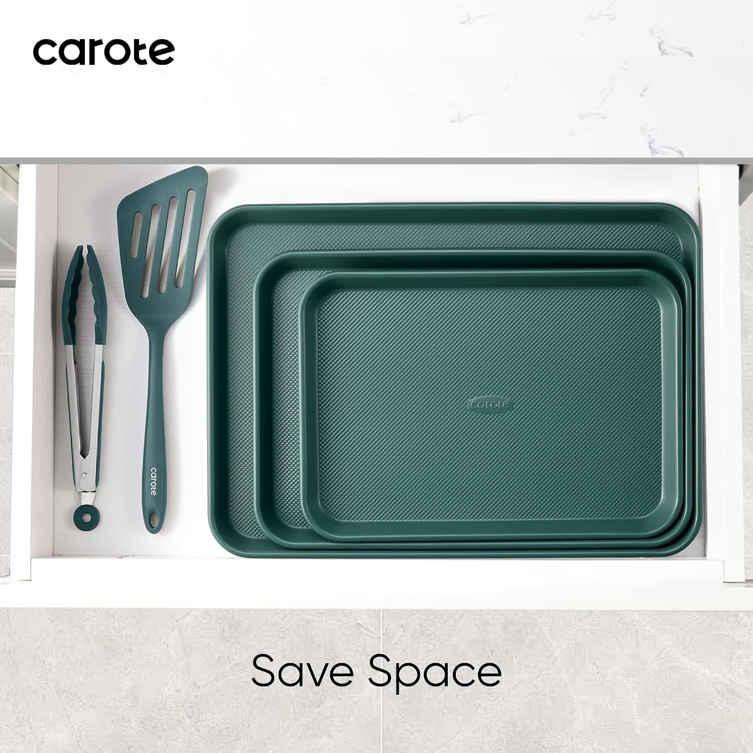 image:imageCAROTE 3Piece Baking Sheet Nonstick Cookie Sheets Olive GreenDeep Olive Green