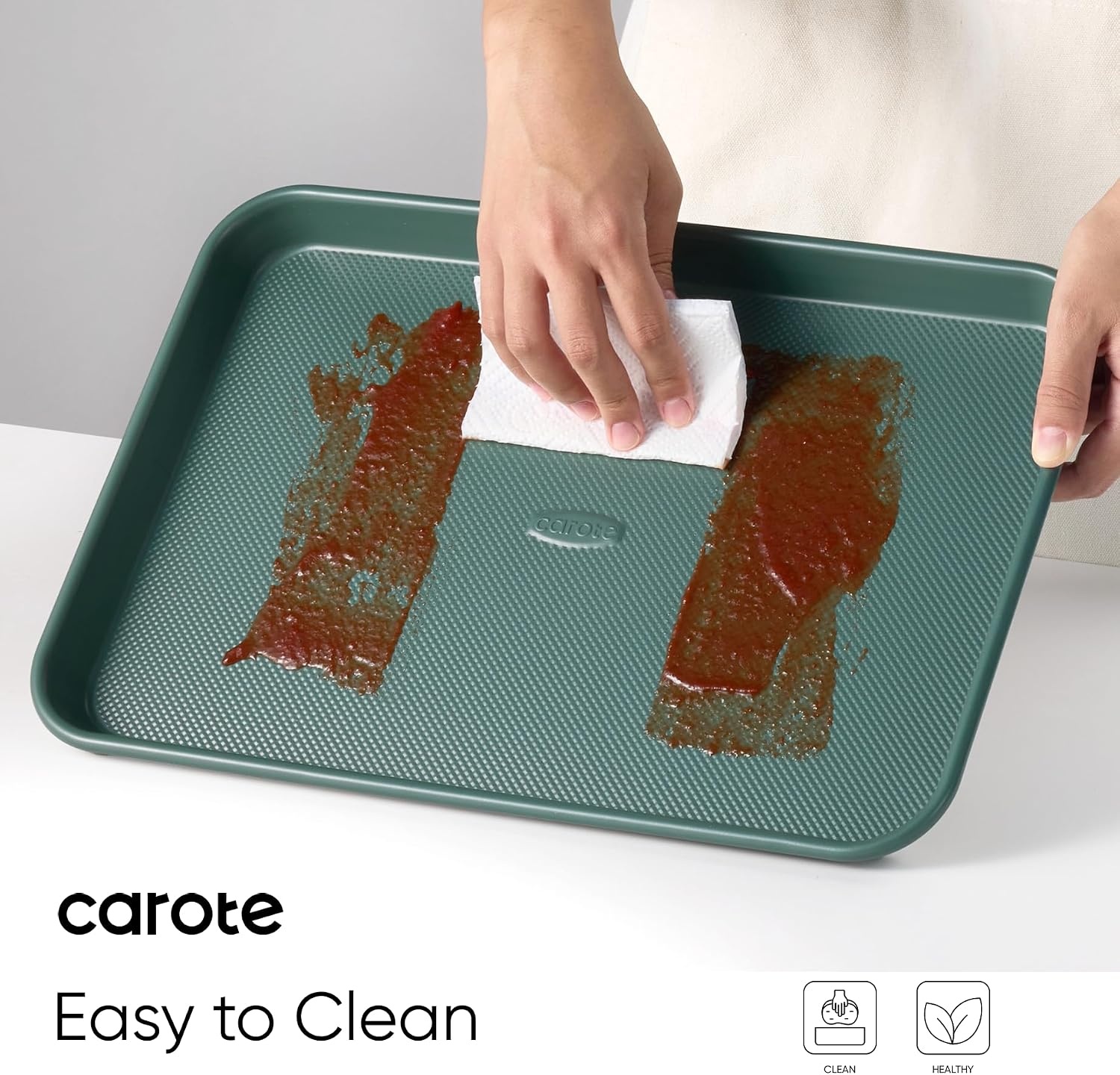 image:imageCAROTE 3Piece Baking Sheet Nonstick Cookie Sheets Olive GreenDeep Olive Green