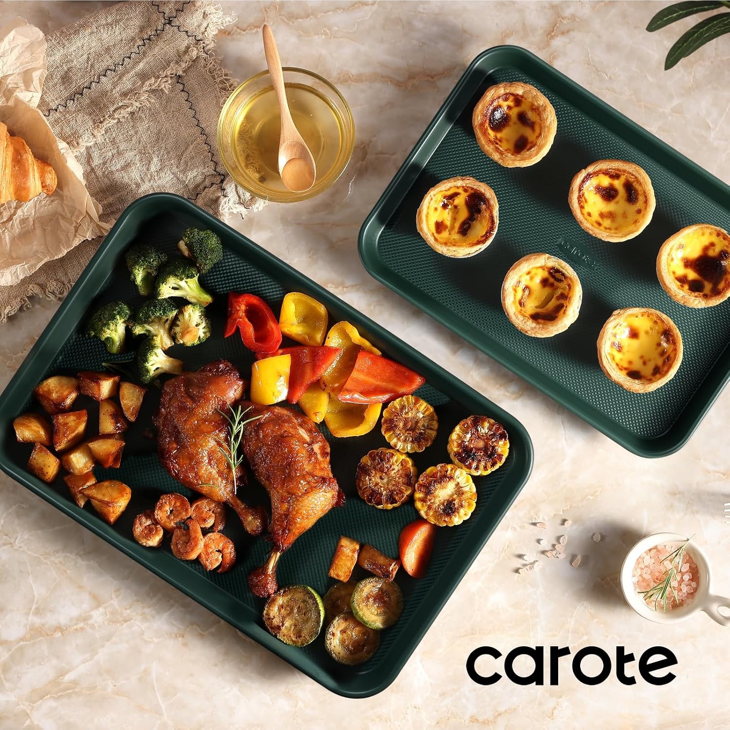 image:imageCAROTE 3Piece Baking Sheet Nonstick Cookie Sheets Olive GreenDeep Olive Green