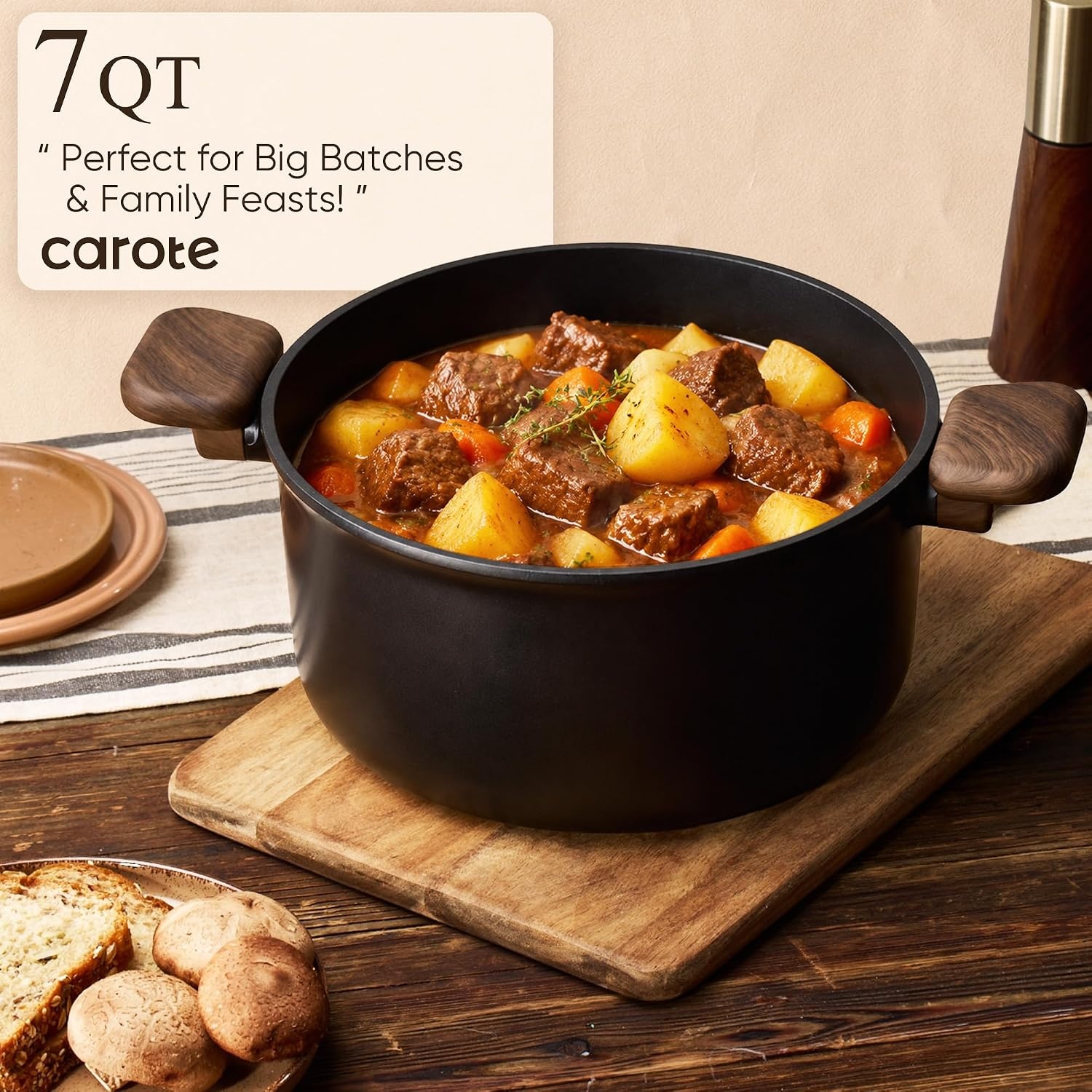 image:imageCAROTE Pots and Pans Set Non Stick Detachable Handle Cookware 21pcsWhiteBlack