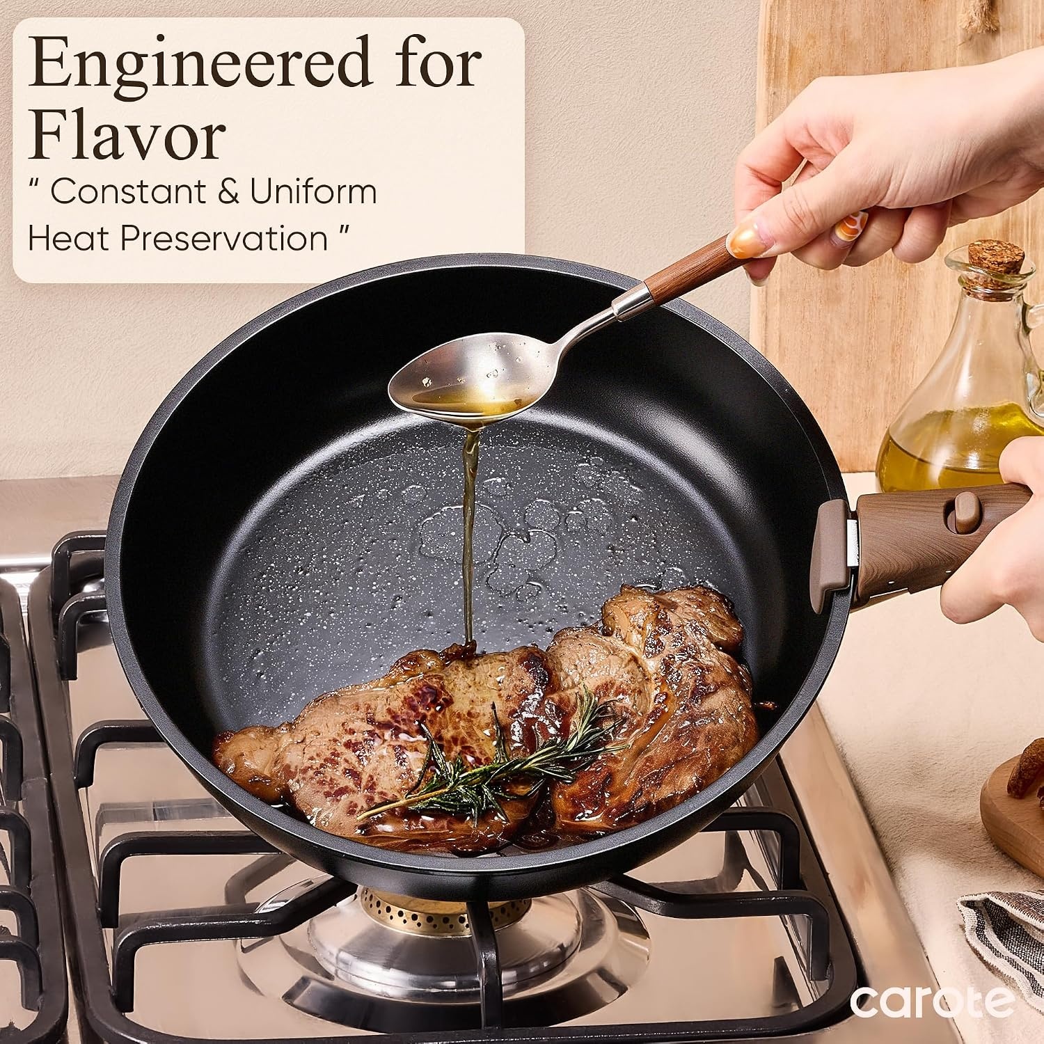 image:imageCAROTE Pots and Pans Set Non Stick Detachable Handle Cookware 21pcsWhiteBlack