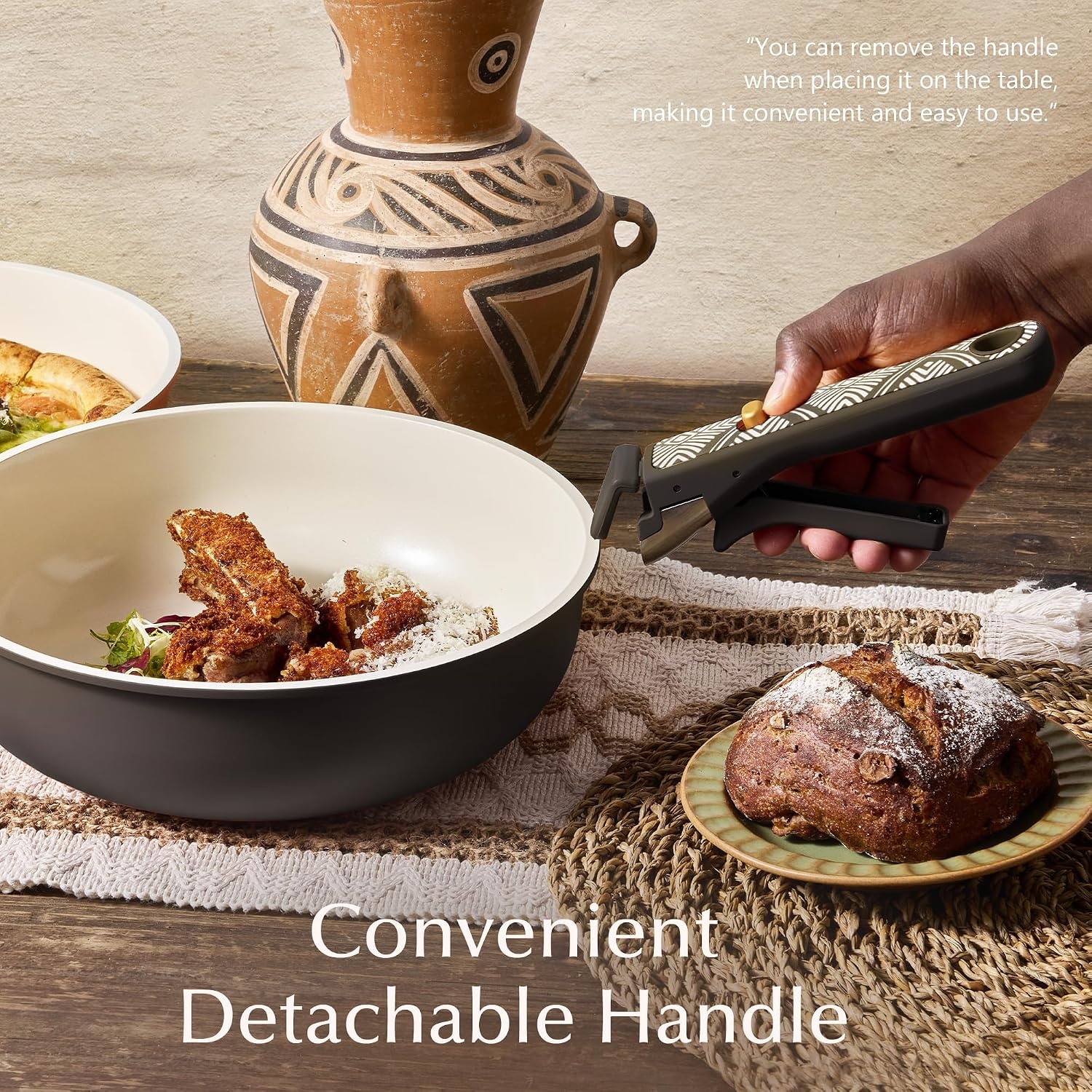 image:imageCAROTE Pots and Pans Set Non Stick Detachable Handle Cookware 21pcsWhiteCharcoal