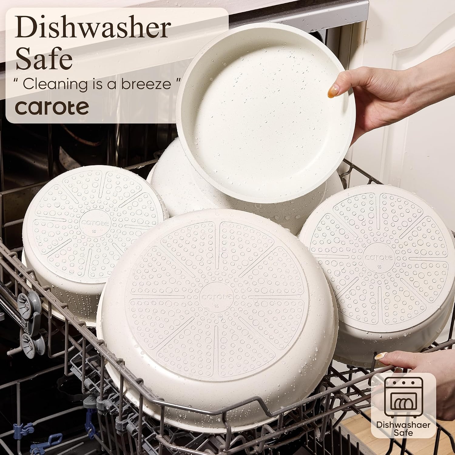 image:imageCAROTE Pots and Pans Set Non Stick Detachable Handle Cookware 21pcsWhiteCream White