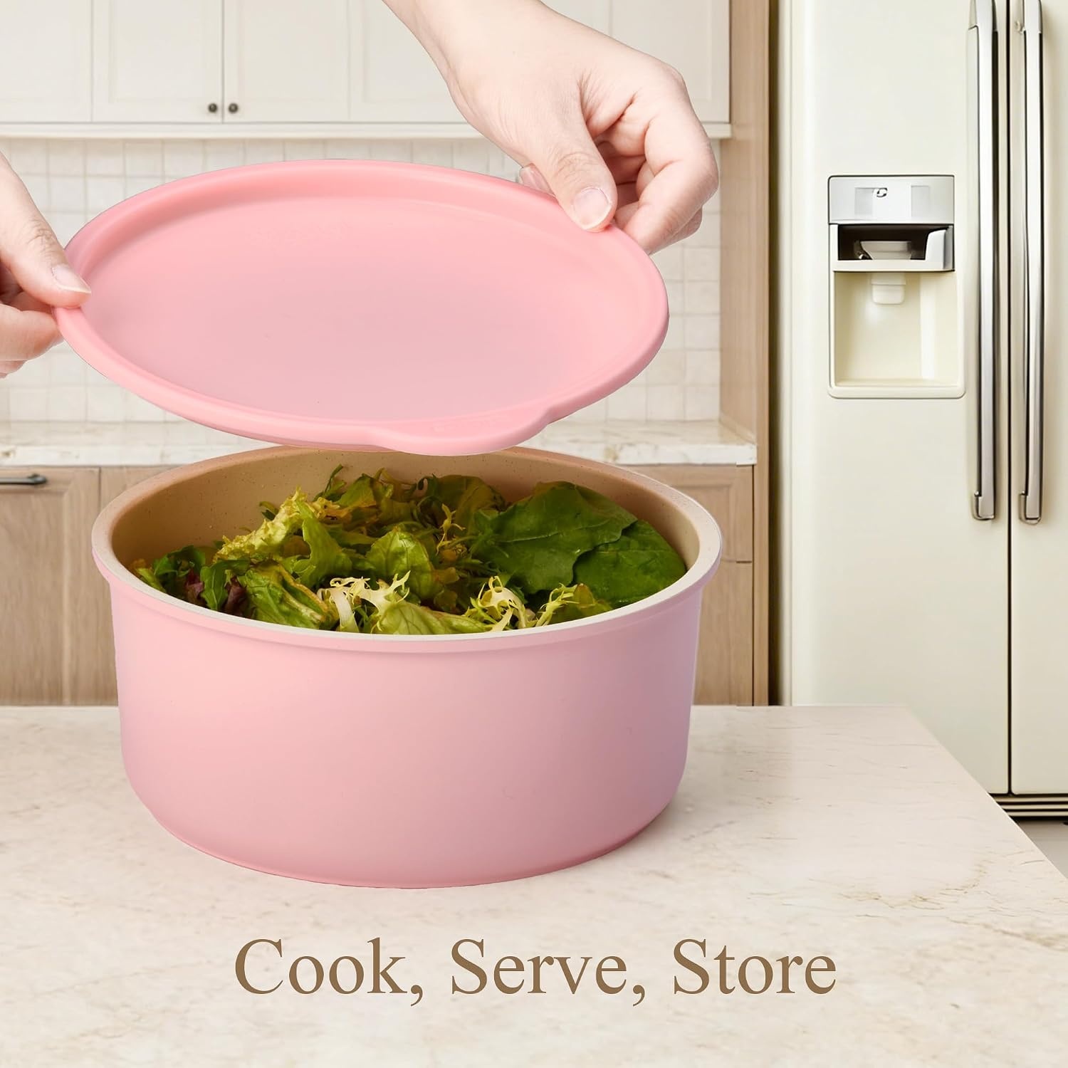 image:imageCAROTE Pots and Pans Set Non Stick Detachable Handle Cookware 21pcsWhitePink