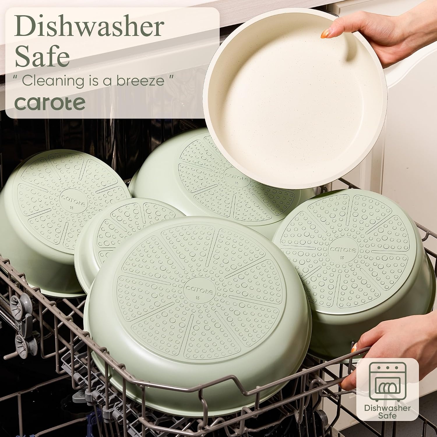 image:imageCAROTE Pots and Pans Set Non Stick Detachable Handle Cookware 21pcsWhiteSage Green