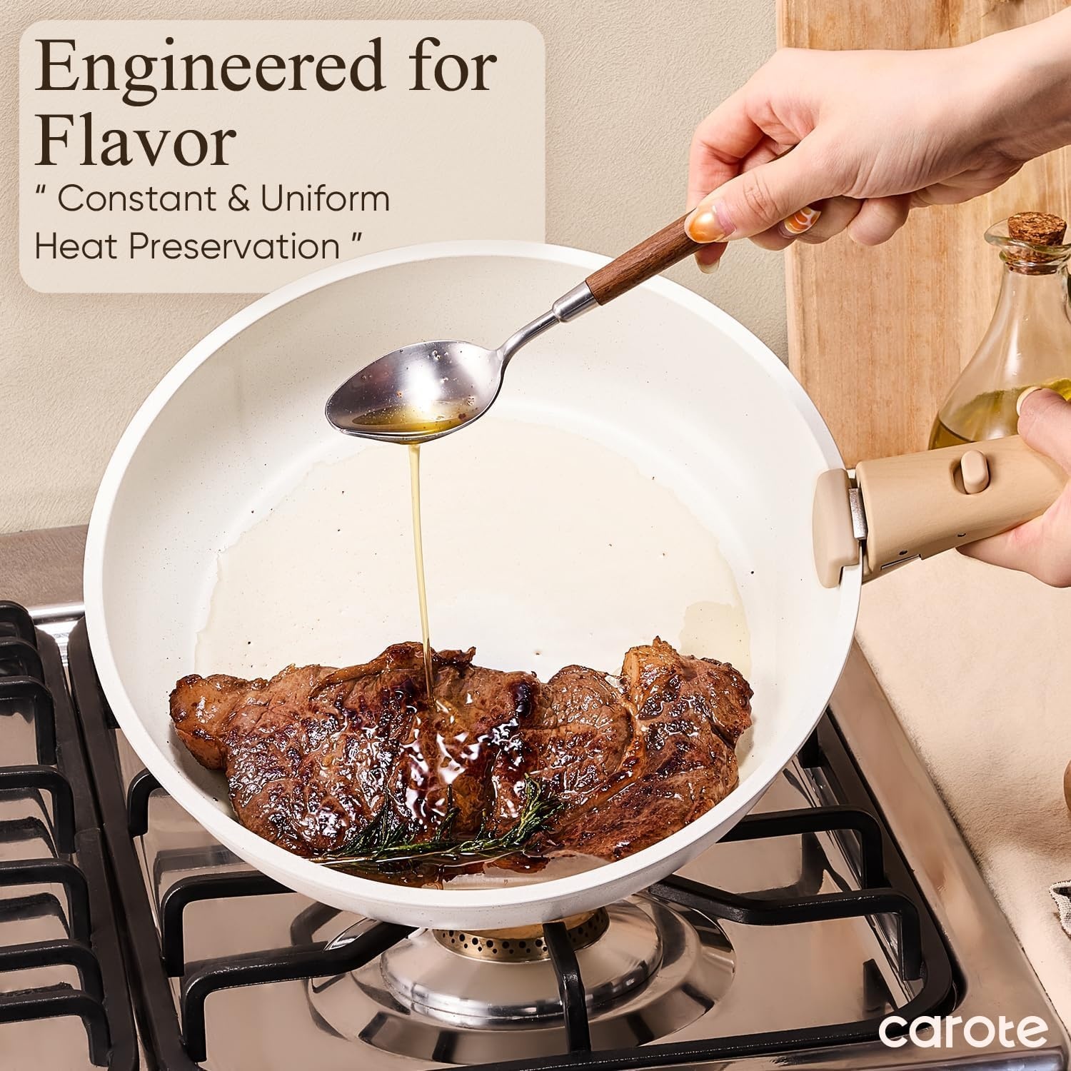 image:imageCAROTE Pots and Pans Set Non Stick Detachable Handle Cookware 21pcsWhiteWhite