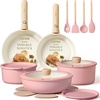 CAROTE Pots and Pans Set Non Stick, Detachable Handle Cookware, 21pcs,White(Pink)