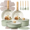 CAROTE Pots and Pans Set Non Stick, Detachable Handle Cookware, 21pcs,White(Sage Green)