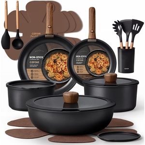 CAROTE Pots and Pans Set Non Stick, Detachable Handle Cookware, 21pcs,White(Black)