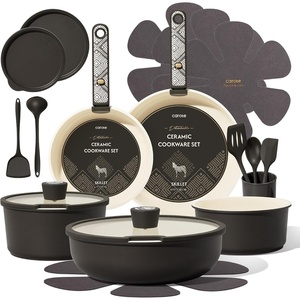 CAROTE Pots and Pans Set Non Stick, Detachable Handle Cookware, 21pcs,White(Charcoal)