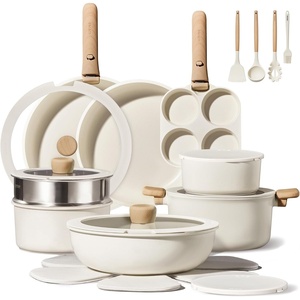 CAROTE Pots and Pans Set Non Stick, Detachable Handle Cookware, 21pcs,White(Cream White)