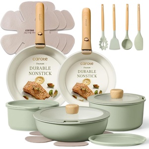 CAROTE Pots and Pans Set Non Stick, Detachable Handle Cookware, 21pcs,White(Sage Green)